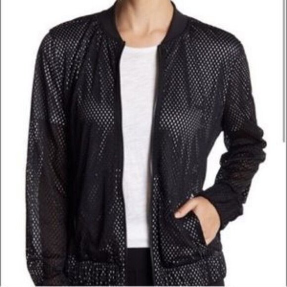Z By Zella Womens Black White Net Bomber Zip Up Sporty Jacket Size Medium - Picture 1 of 6
